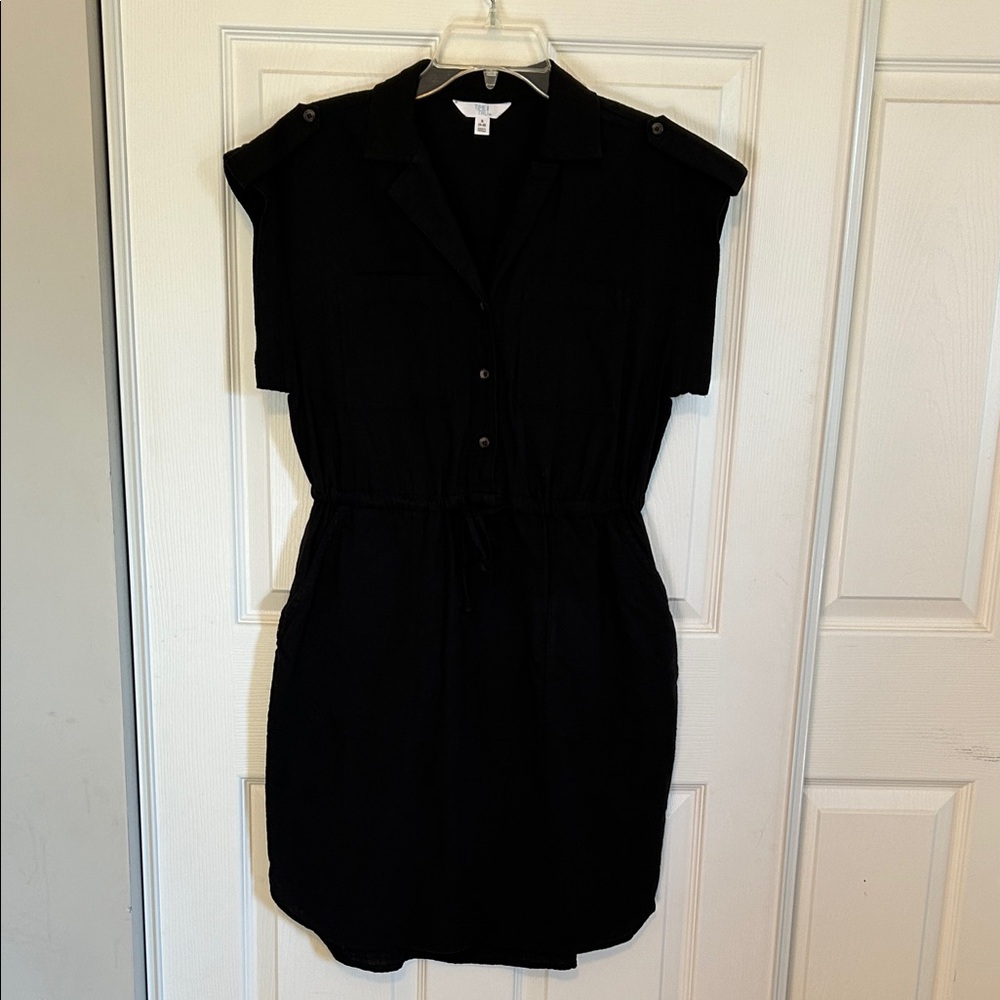 TIME & TRU Black Utility Dress w/Pockets & Elastic Drawstring Waist Small